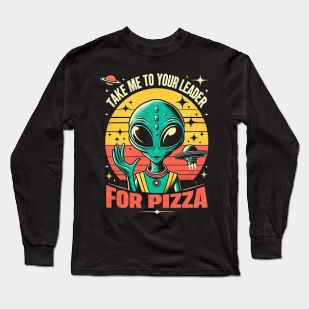 Pizza Alien Long Sleeve T-Shirt by Neon Galaxia